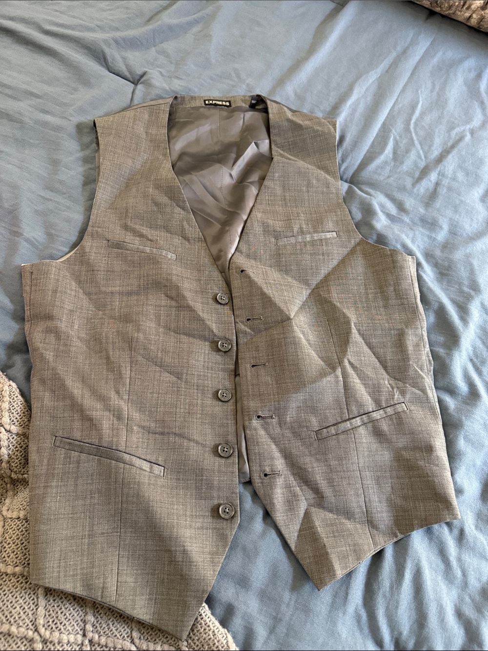 Express Men’s Light Gray Windowpane Dress Vest